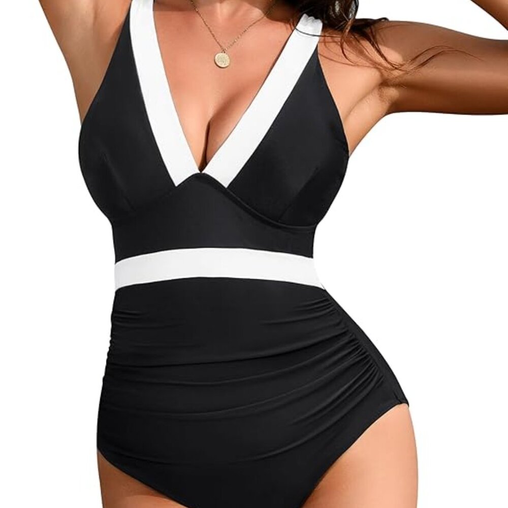 Blooming Jelly One-Piece Swimsuit Tummy Control Black & White: NWT Size L